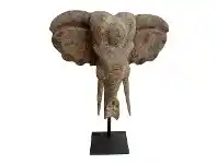 LivingStyles Gajah Carved Wooden Elephant Head Sculpture on Stand offer