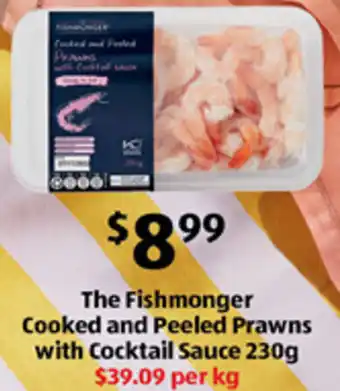 ALDI The Fishmonger Cooked and Peeled Prawns with Cocktail Sauce 230g offer