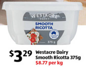 ALDI Westacre Dairy Smooth Ricotta 375g offer