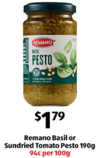 Remano Basil or Sundried Tomato Pesto 190g