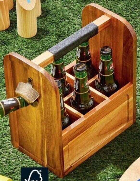 Wooden Beer Caddy with Bottle Opener offer at ALDI