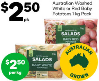 Woolworths Australian Washed White or Red Baby Potatoes 1 kg Pack offer