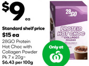 Woolworths 28GO Protein Hot Choc with Collagen Powder Pk 7 x 20g offer