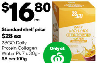 Woolworths 28GO Daily Protein Collagen Water Pk 7 x 30g offer