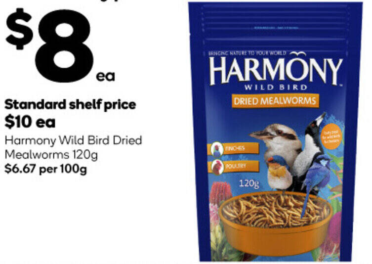 Harmony Wild Bird Dried Mealworms 120g offer at Woolworths