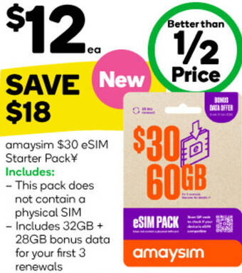 Woolworths amaysim $30 eSIM Starter Pack offer