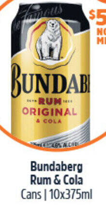 Woolworths Bundaberg Rum & Cola Cans 10x375ml offer