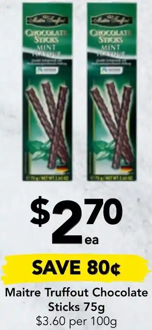 Maitre Truffout Chocolate Sticks 75g