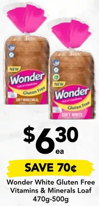 Wonder White Gluten Free Vitamins & Minerals Loaf 470g-500g