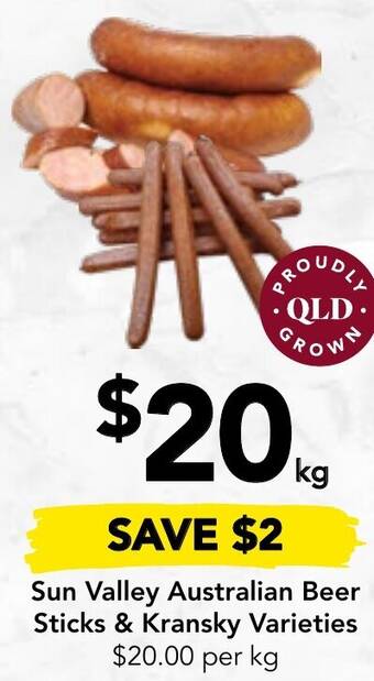 Drakes Sun Valley Australian Beer Sticks & Kransky Varieties offer