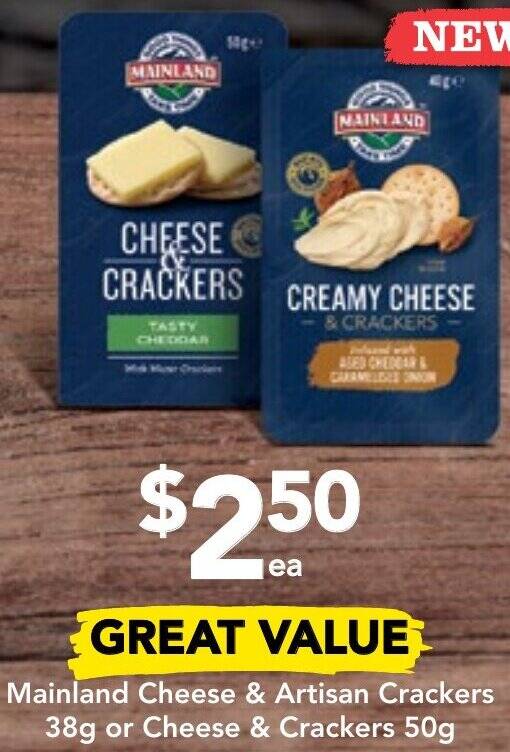 Mainland Cheese & Artisan Crackers 38g or Cheese & Crackers 50g offer
