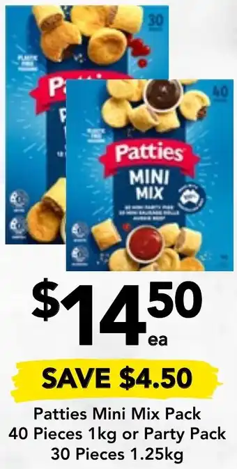 Patties Mini Mix Pack 40 Pieces 1kg or Party Pack 30 Pieces 1.25kg