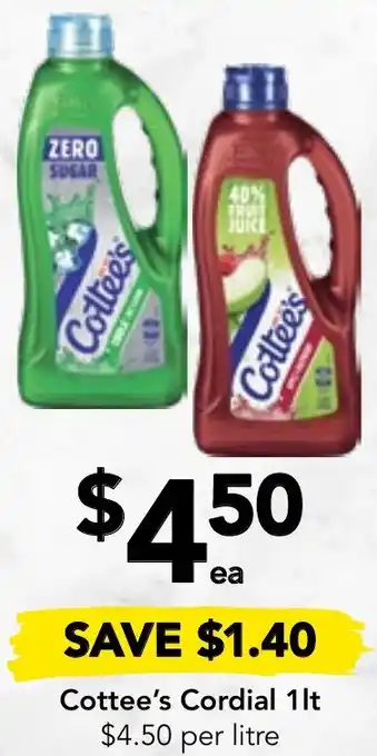 Drakes Cottee's Cordial 1lt offer