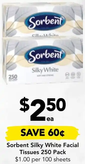 Drakes Sorbent Silky White Facial Tissues 250 Pack offer