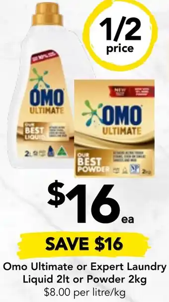Drakes Omo Ultimate or Expert Laundry Liquid 2lt or Powder 2kg offer