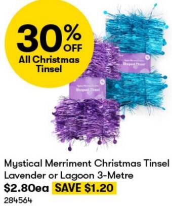 BIG W Mystical Merriment Christmas Tinsel Lavender or Lagoon 3-Metre offer