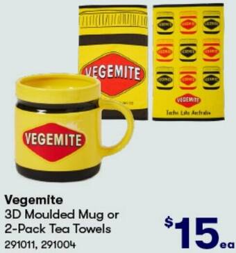 BIG W Vegemite 3D Moulded Mug or 2-Pack Tea Towels offer