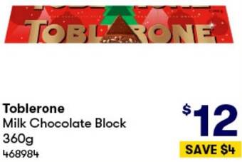 BIG W Toblerone Milk Chocolate Block 360g offer