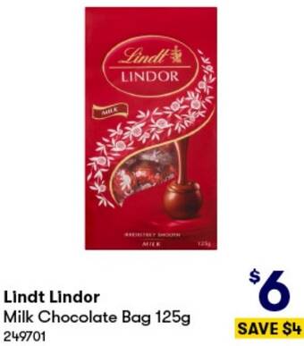 BIG W Lindt Lindor Milk Chocolate Bag 125g offer