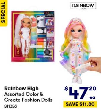 BIG W Rainbow High Assorted Color & Create Fashion Dolls offer