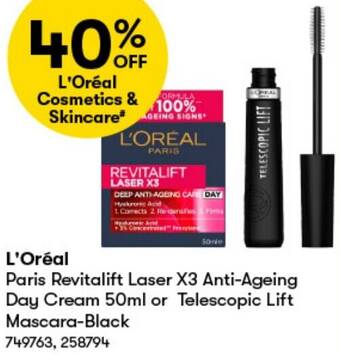 BIG W L'Oréal Paris Revitalift Laser X3 Anti-Ageing Day Cream 50ml or Telescopic Lift Mascara-Black offer