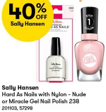 BIG W Sally Hansen Hard As Nails with Nylon - Nude or Miracle Gel Nail Polish 238 offer