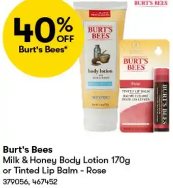 Burt's Bees Milk & Honey Body Lotion 170g or Tinted Lip Balm - Rose