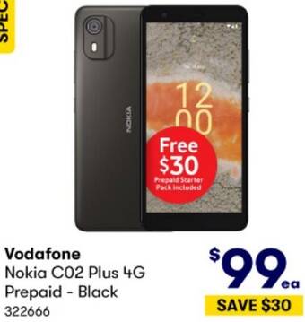 BIG W Vodafone Nokia C02 Plus 4G Prepaid - Black offer