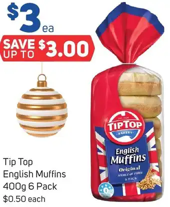 Foodland Tip Top English Muffins 400g 6 Pack offer