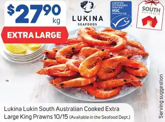 Foodland Lukina Lukin South Australian Cooked Extra Large King Prawns 10/15 offer