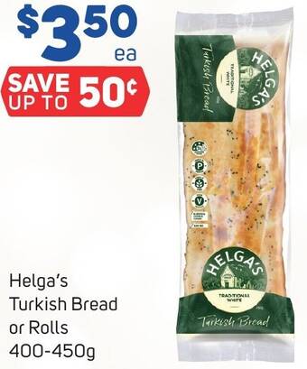 Foodland Helga's Turkish Bread or Rolls 400-450g offer