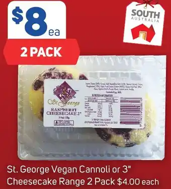 St. George Vegan Cannoli or 3" Cheesecake Range 2 Pack