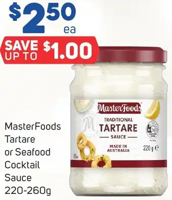 MasterFoods Tartare or Seafood Cocktail Sauce 220-260g