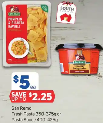 Foodland San Remo Fresh Pasta 350-375g or Pasta Sauce 400-425g offer
