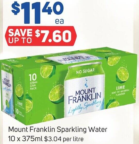 Mount Franklin Sparkling Water 10 x 375ml offer at Foodland