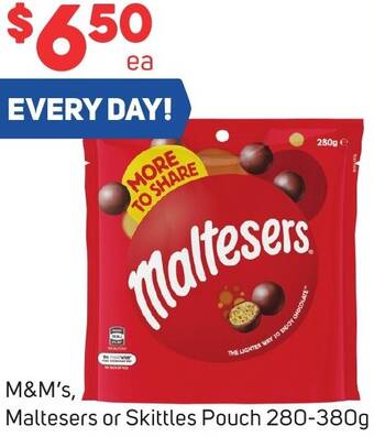 Foodland M&M's, Maltesers or Skittles Pouch 280-380g offer