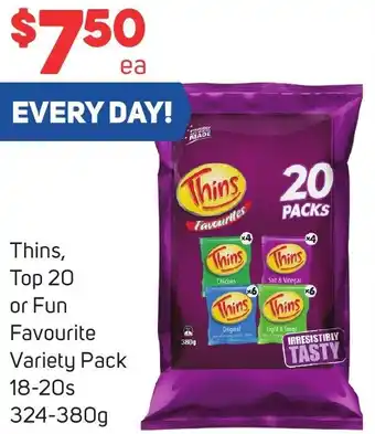 Thins, Top 20 or Fun Favourite Variety Pack 18-20s 324-380g