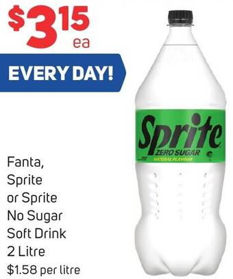 Foodland Fanta, Sprite or Sprite No Sugar Soft Drink 2 Litre offer