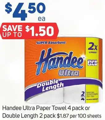 Foodland Handee Ultra Paper Towel 4 pack or Double Length 2 pack offer
