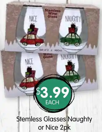 Stemless Glasses Naughty or Nice 2pk
