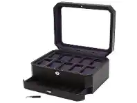 Bevilles Jewellery Wolf Windsor 10P Watch Box with Drawer Black/Purple offer