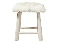 LivingStyles Malawi Goat Hide & Teak Table Stool, Ivory offer