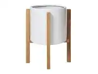 LivingStyles Siros Concrete Planter on Oak Stand, Medium, White offer