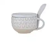 LivingStyles Kitson Ceramic Soup Mug with Lid & Spoon, White offer