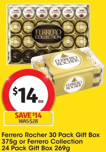 Coles Ferrero Rocher 30 Pack Gift Box 375g or Ferrero Collection 24 Pack Gift Box 269g offer