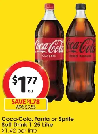 Coles Coca-Cola, Fanta or Sprite Soft Drink 1.25 Litre offer