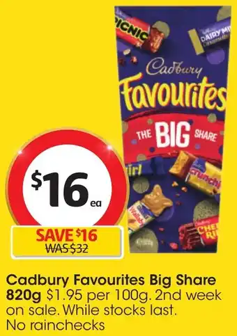 Coles Cadbury Favourites Big Share 820g offer