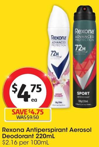 Coles Rexona Antiperspirant Aerosol Deodorant 220mL offer