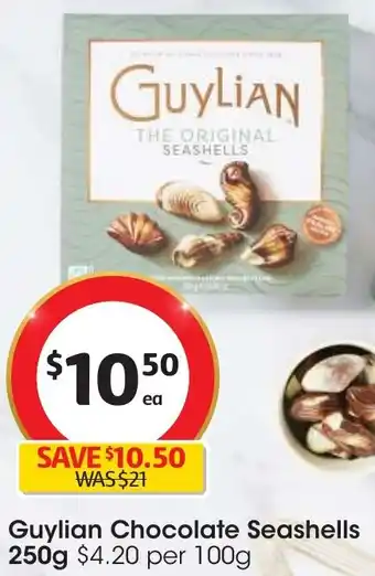 Coles Guylian Chocolate Seashells 250g offer