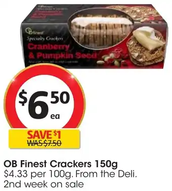 Coles OB Finest Crackers 150g offer